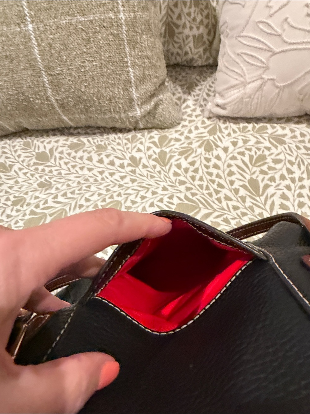 Dooney & Bourke Black Leather Tote with Brown Trim & Handles - Picture 15 of 16
